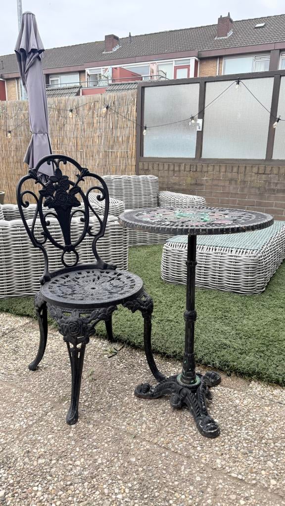Bistro tuinset tafel en stoel, Tuin en Terras, Ophalen of Verzenden, Gebruikt, Metaal
