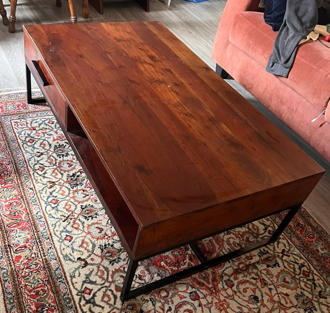 Robuuste industriële salontafel, Ophalen, Gebruikt, 100 tot 150 cm, 50 tot 100 cm