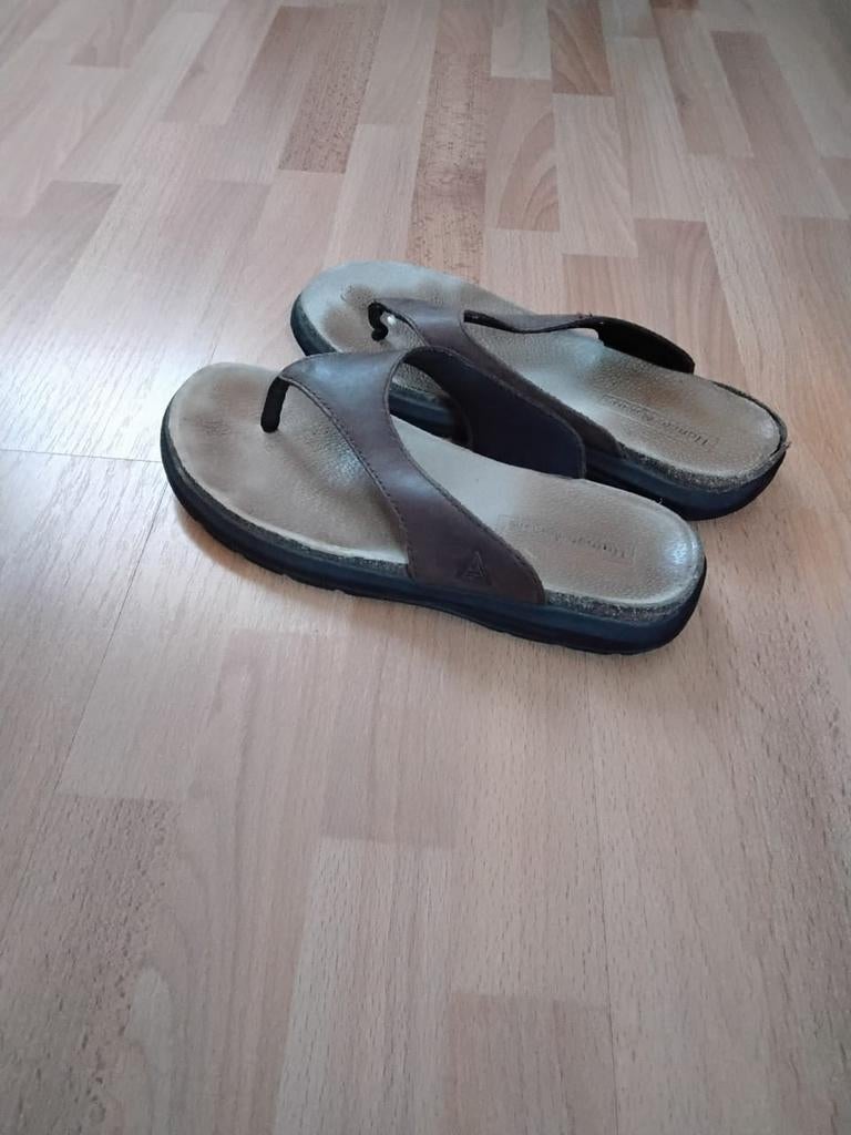 Bruine leren teenslippers ANWB Human, maat 38, Slippers, Bruin, ANWB Human, Ophalen of Verzenden