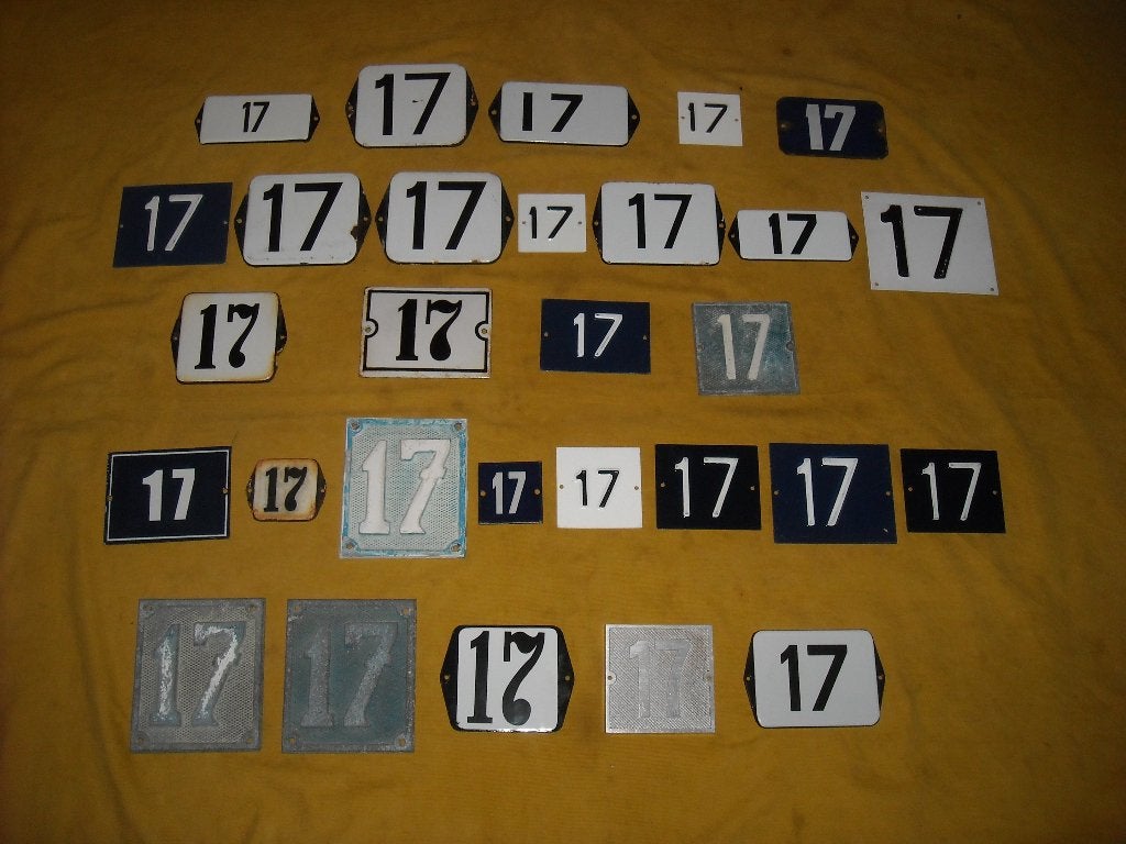 oud emaille huisnummer 17 ook 18 19 20 21 22 23 24 25 26 27, Antiek en Kunst, Ophalen of Verzenden