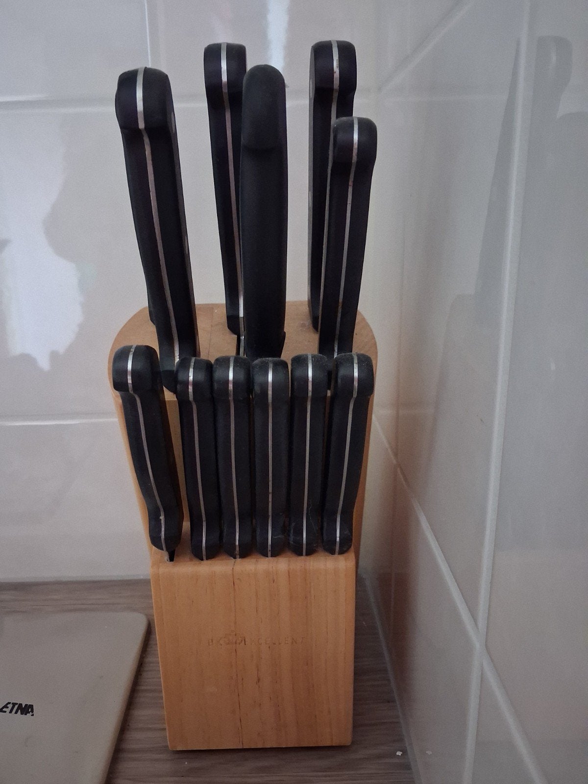 Messenset BK Excellent met houten blok - Diverse messen, Overige materialen, Gebruikt, Los bestek, Ophalen of Verzenden