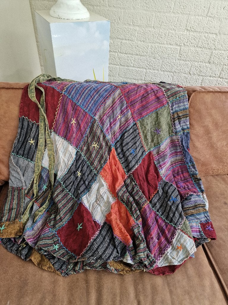 Ganesha wrap doek jurk 100% katoen Nepal boho, Ophalen of Verzenden, Zo goed als nieuw, Zwart, Onder de knie