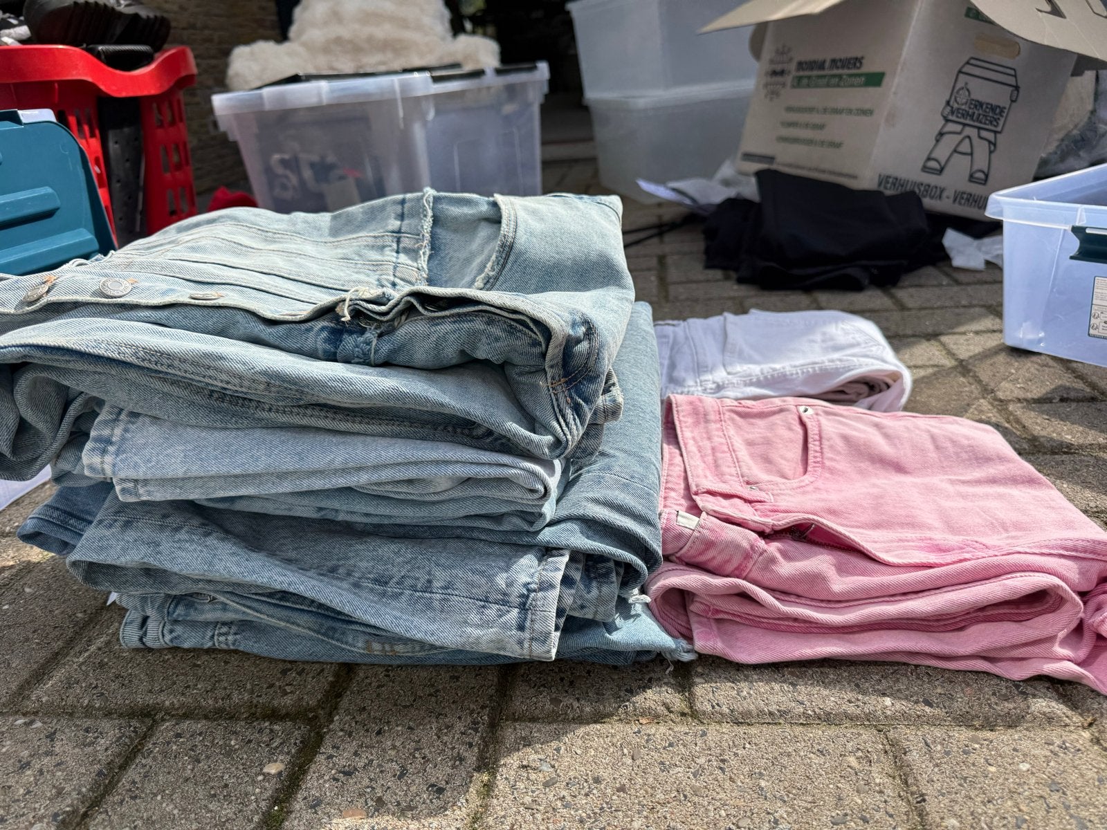 Grote partij spijkerbroeken, tuinpak en korte broek (36/38), Ophalen of Verzenden, Gedragen, Blauw, W28 - W29 (confectie 36)