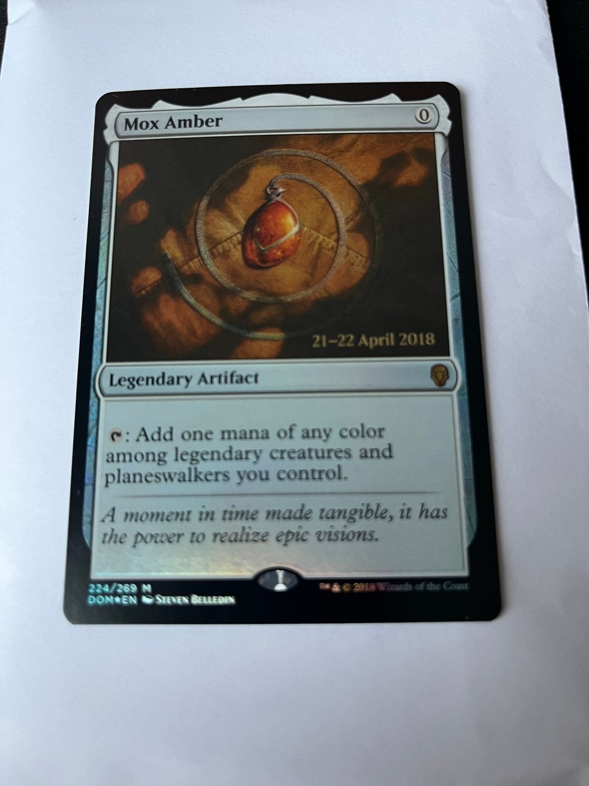 Magic the Gathering - Mox Amber foil - Dominaria Promo, Ophalen, Zo goed als nieuw, Foil