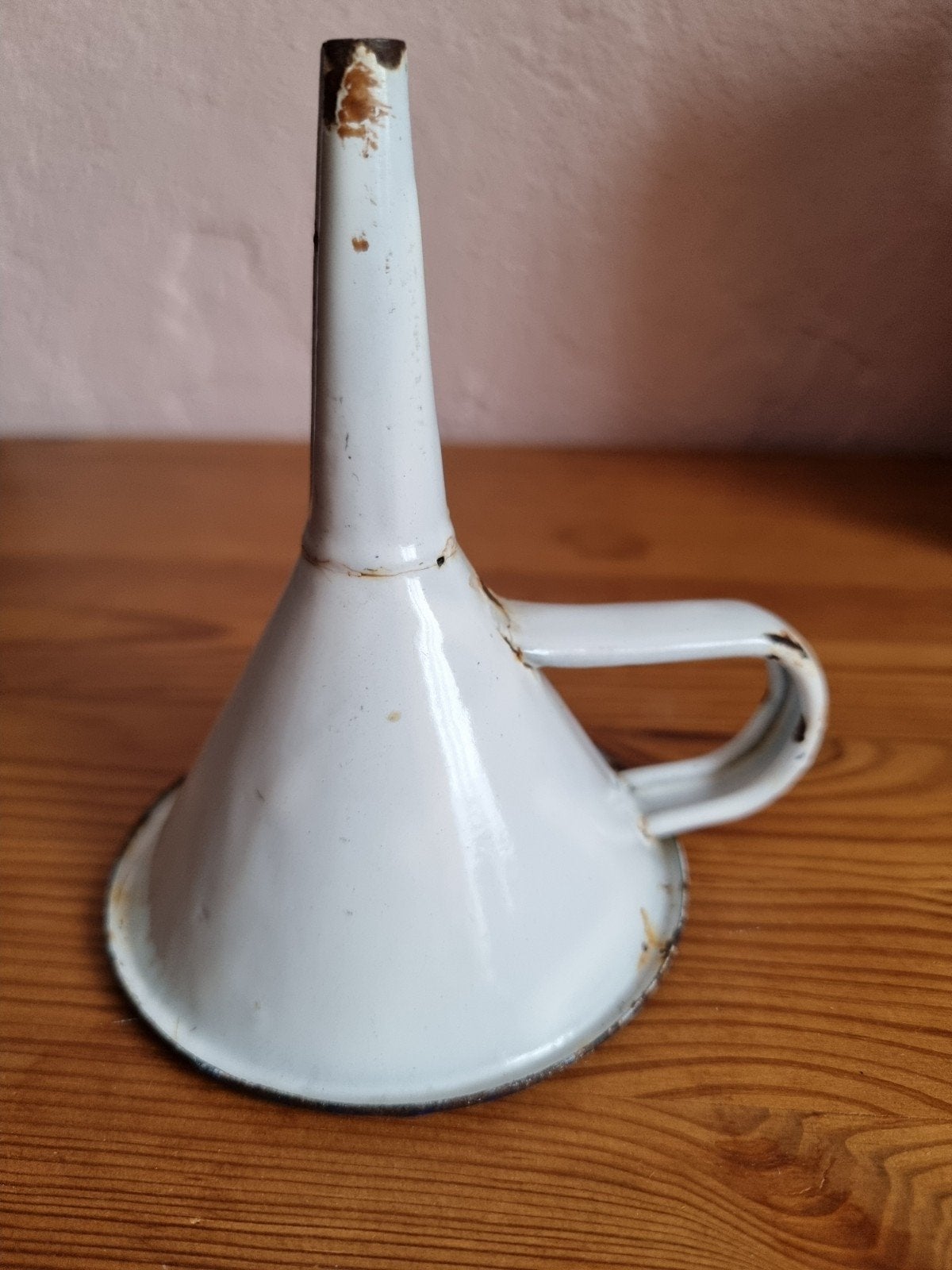 Vintage emaille trechter wit met blauwe rand, Antiek en Kunst, Ophalen of Verzenden