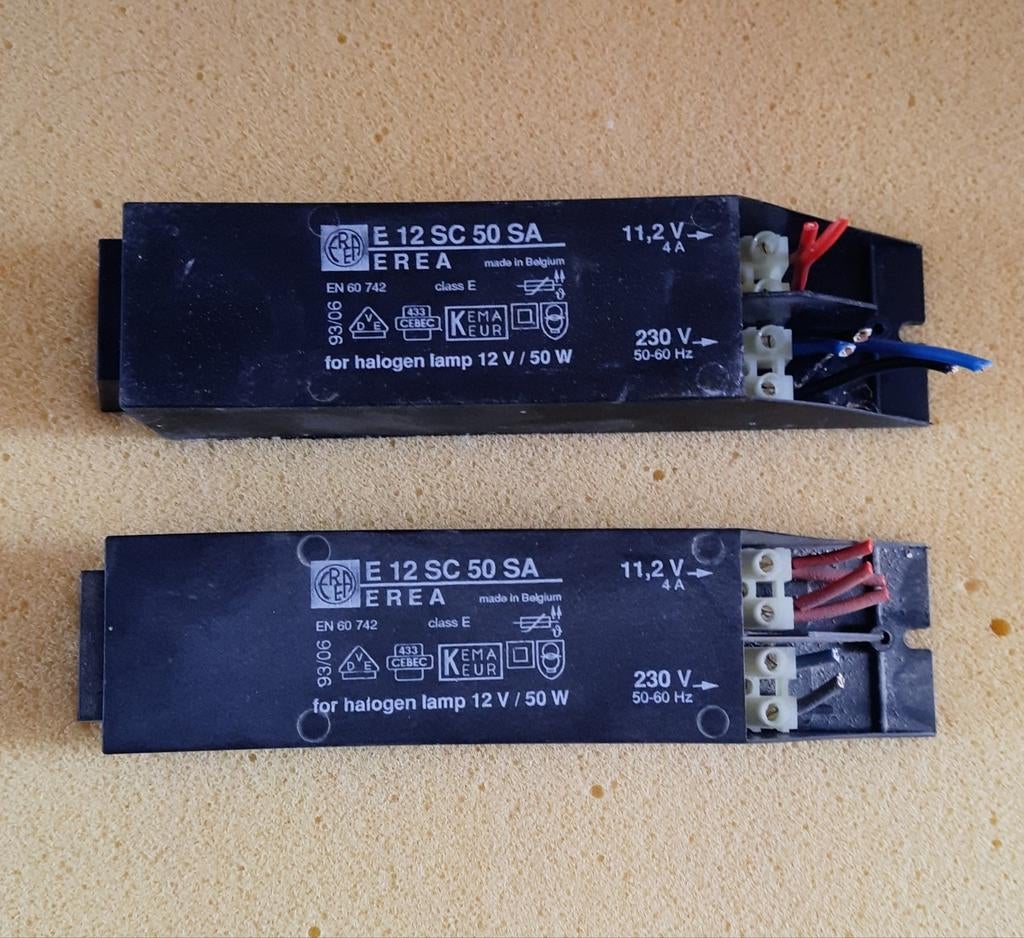 2x EREA E 12 SC 50 SA Halogeen Transformator 12V/50W, Ophalen, Gebruikt, Elektronica