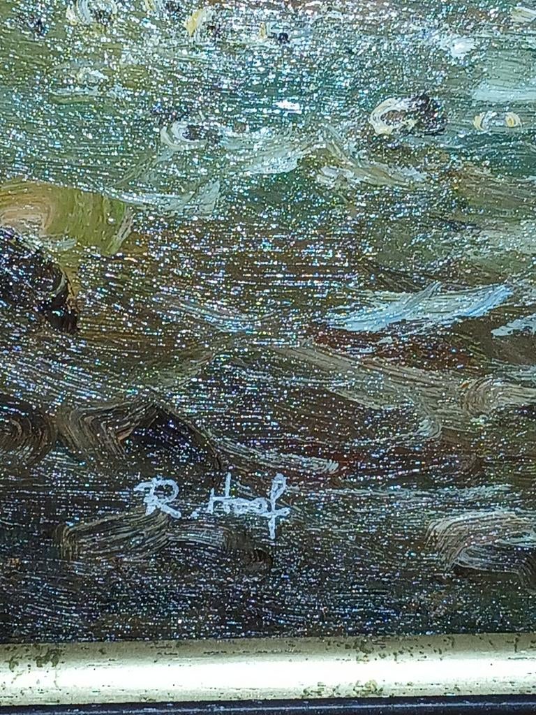 Winterlandschap met molen en schaatsers - gesigneerd R. Hoof, Ophalen