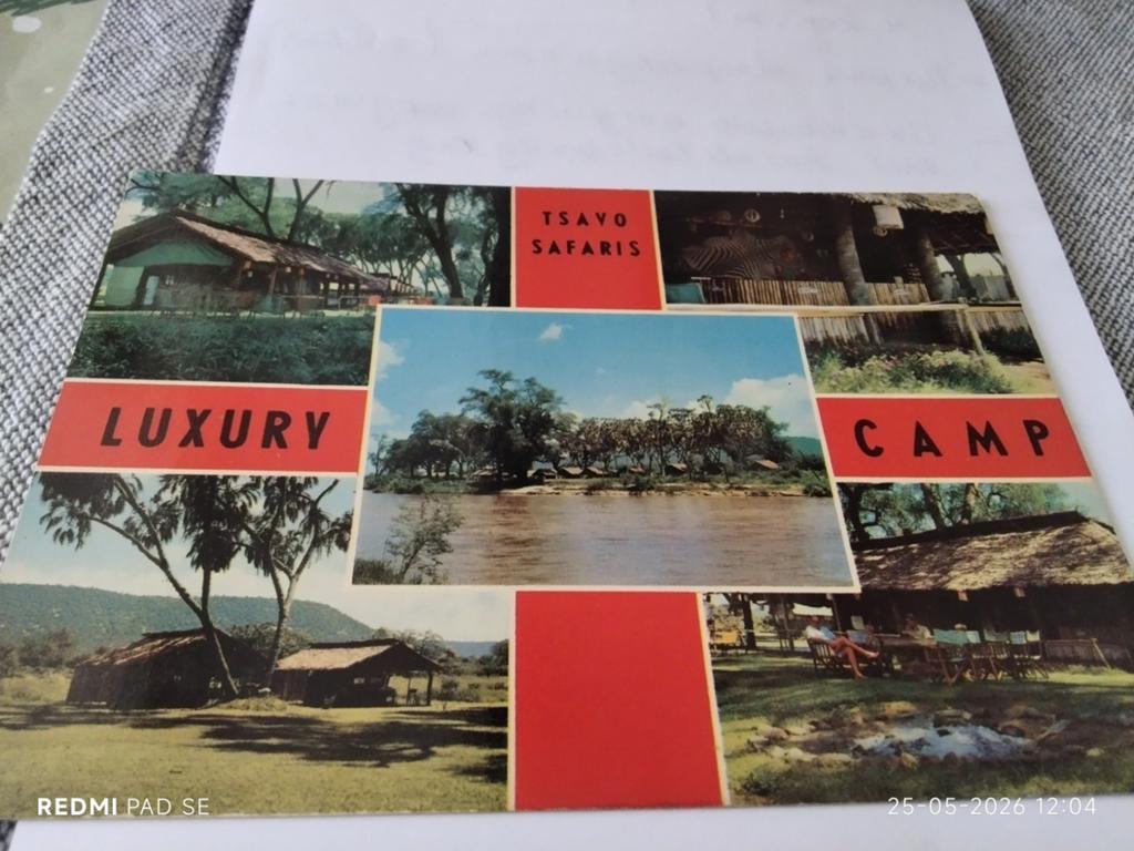 Vintage Ansichtkaart Tsavo Safaris Luxury Camp Kenia, Ophalen of Verzenden, 1960 tot 1980, Gelopen, Buiten Europa