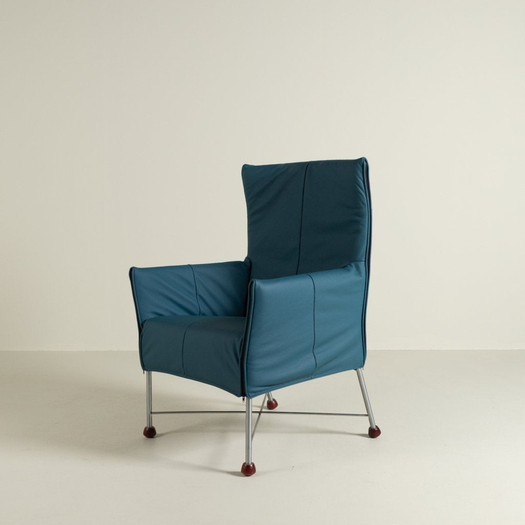 Montis Charly Fauteuil Turquoise Leer - Aluminium (Op Doppen, Niet ingevuld, Zo goed als nieuw, Niet ingevuld, Niet ingevuld