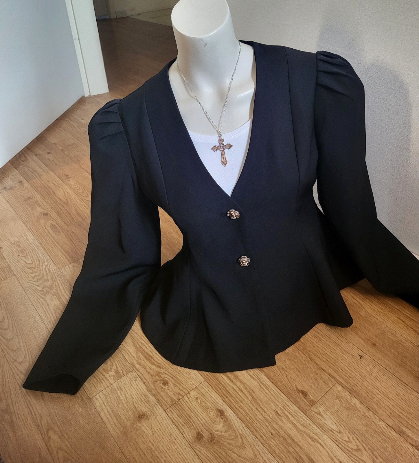 Loavies trendy getailleerde zwarte blazer met pofmouwen, Zwart, Ophalen of Verzenden, Jasje, Maat 36 (S)