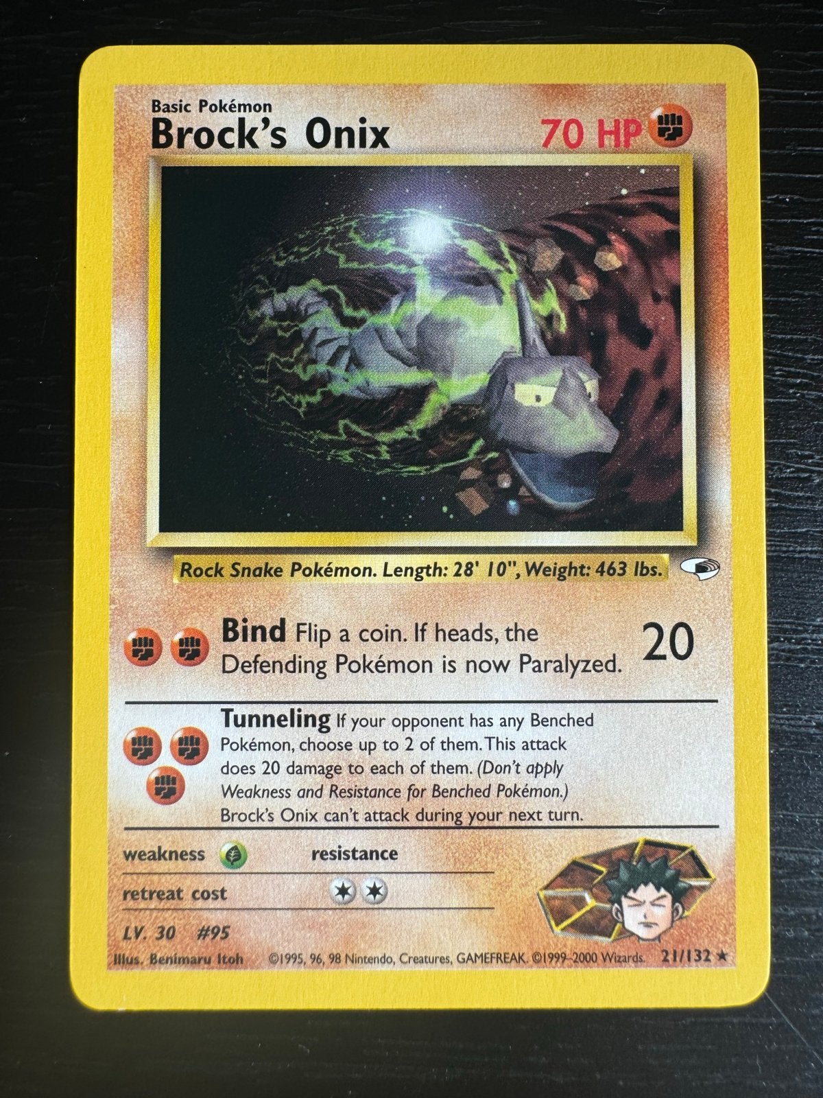 Pokémon Kaart: Brock's Onix #21 (Gym Heroes), Ophalen of Verzenden, Gebruikt, Losse kaart
