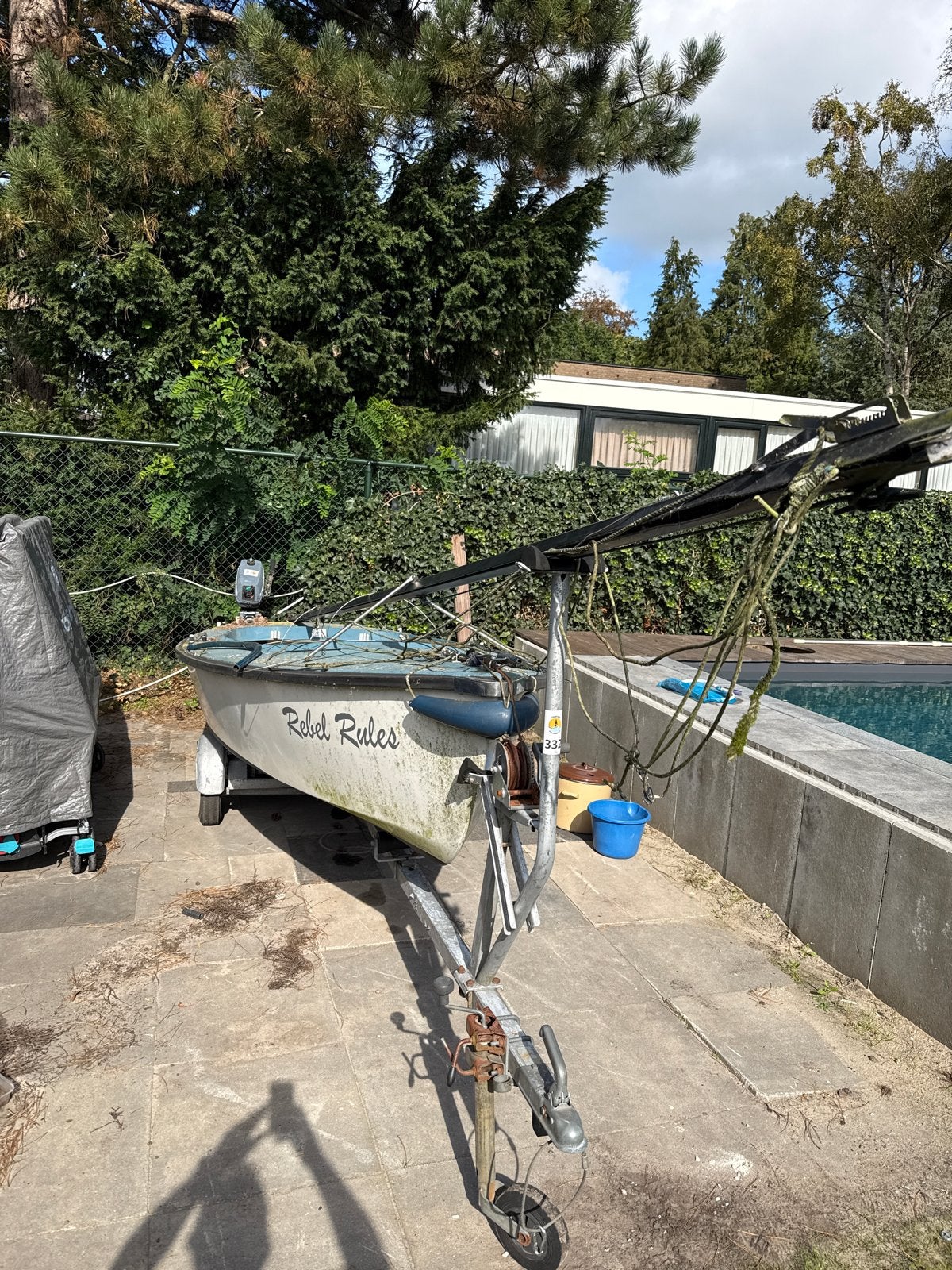 Flying Arrow open zeilboot met Yamaha malta buitenboordmotor, Ophalen, Gebruikt