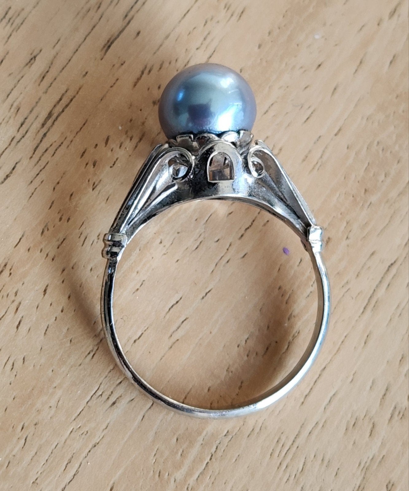 Sterling zilveren ring met blauw kleurige akoya parel, 18 tot 19, Nieuw, Ophalen of Verzenden, Dame