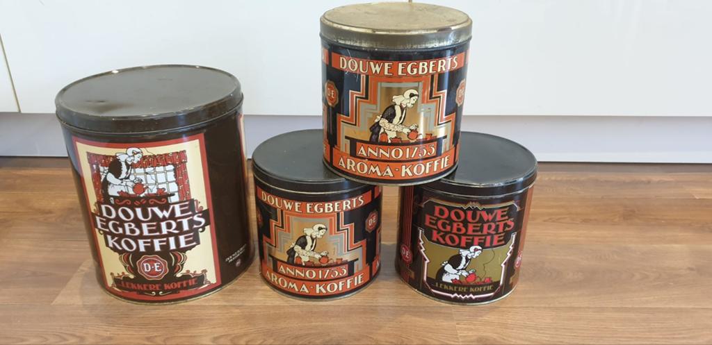 4 Oude Douwe Egberts Koffieblikken - Vintage DE Blikken, Ophalen of Verzenden, Gebruikt, Koffie, Douwe Egberts