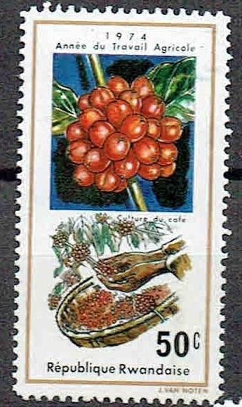 Rwanda 1974 Bloemen vruchten, Verzenden, Gestempeld, Dier of Natuur