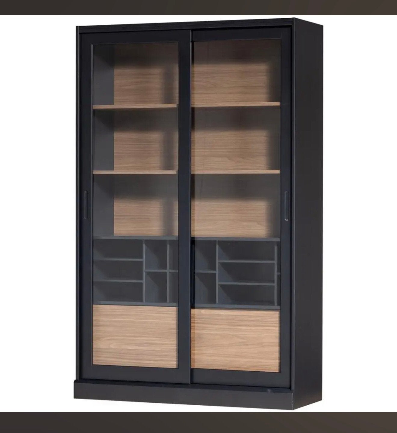 WOOOD James Vitrinekast - Grenen - Zwart - 200x125x47, Ophalen, Zo goed als nieuw, 25 tot 50 cm, Glas