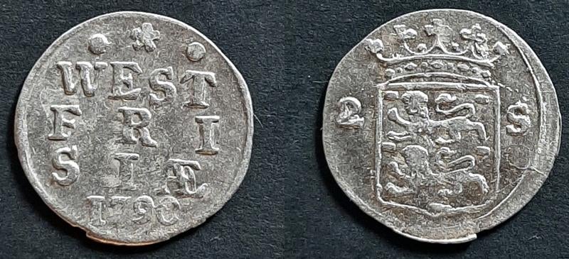 Dubbele wapenstuiver West Frisia 1790, Postzegels en Munten, Munten | Nederland, Verzenden, Vóór koninkrijk, 10 cent, Zilver