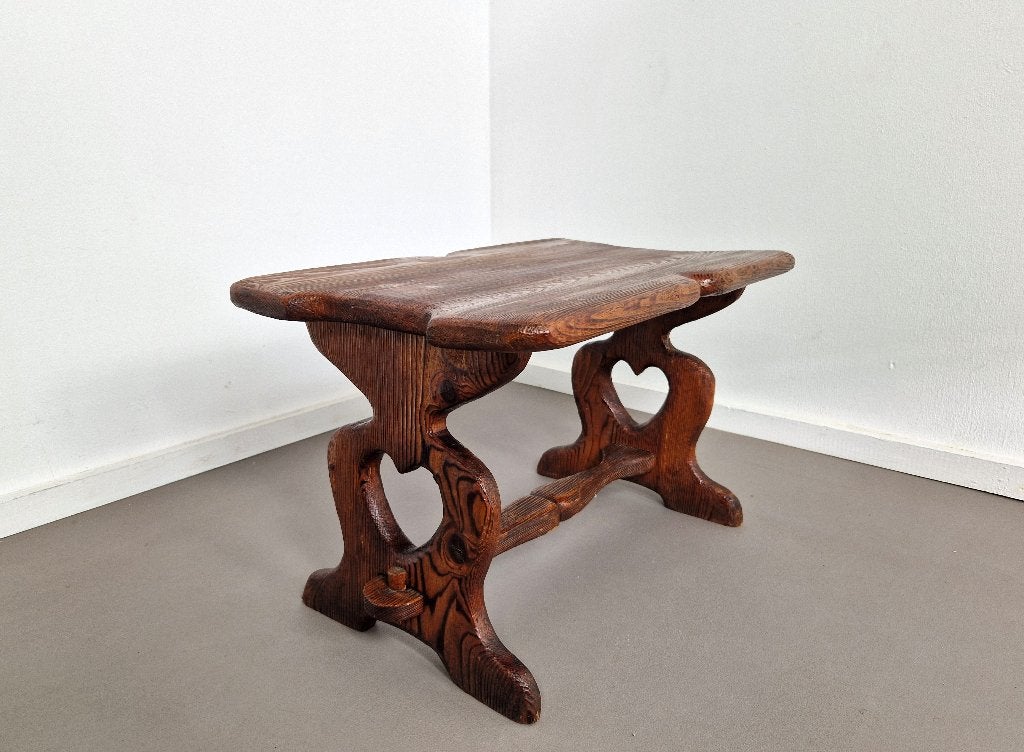 Vintage Wabi Sabi bijzettafel | Jaren 60, Houtsnijwerk, Brutalistisch, Gepatineerd, Hout