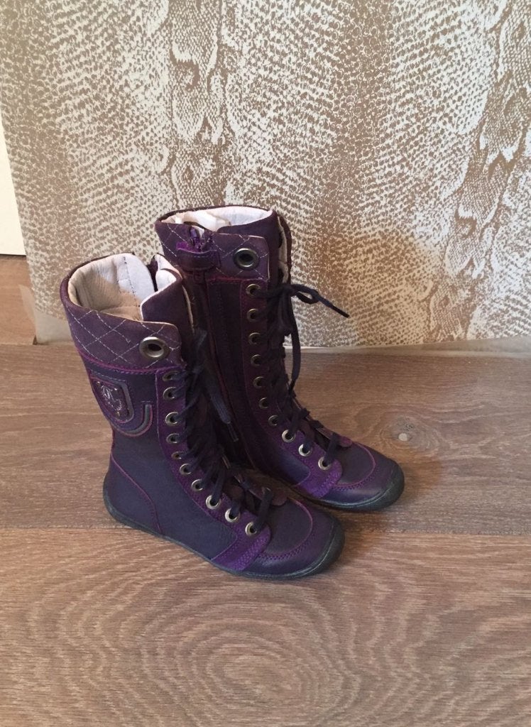 Nieuw hoge laarzen rits & rubber zool (aubergine) maat 27/28, Meisje, Nieuw, Twins, Ophalen of Verzenden