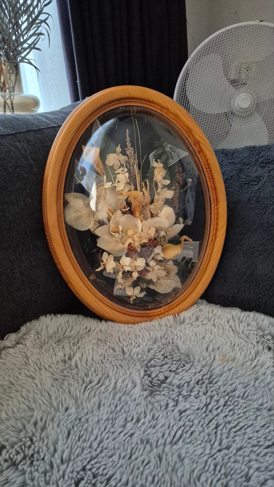 Retro Bol Schilderij met Gedroogd Trouwboeket, Antiek en Kunst, Ophalen of Verzenden