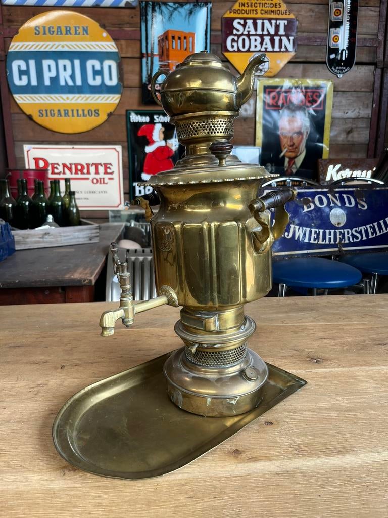 Antieke geelkoperen Russische samovar, Ophalen of Verzenden, Koper