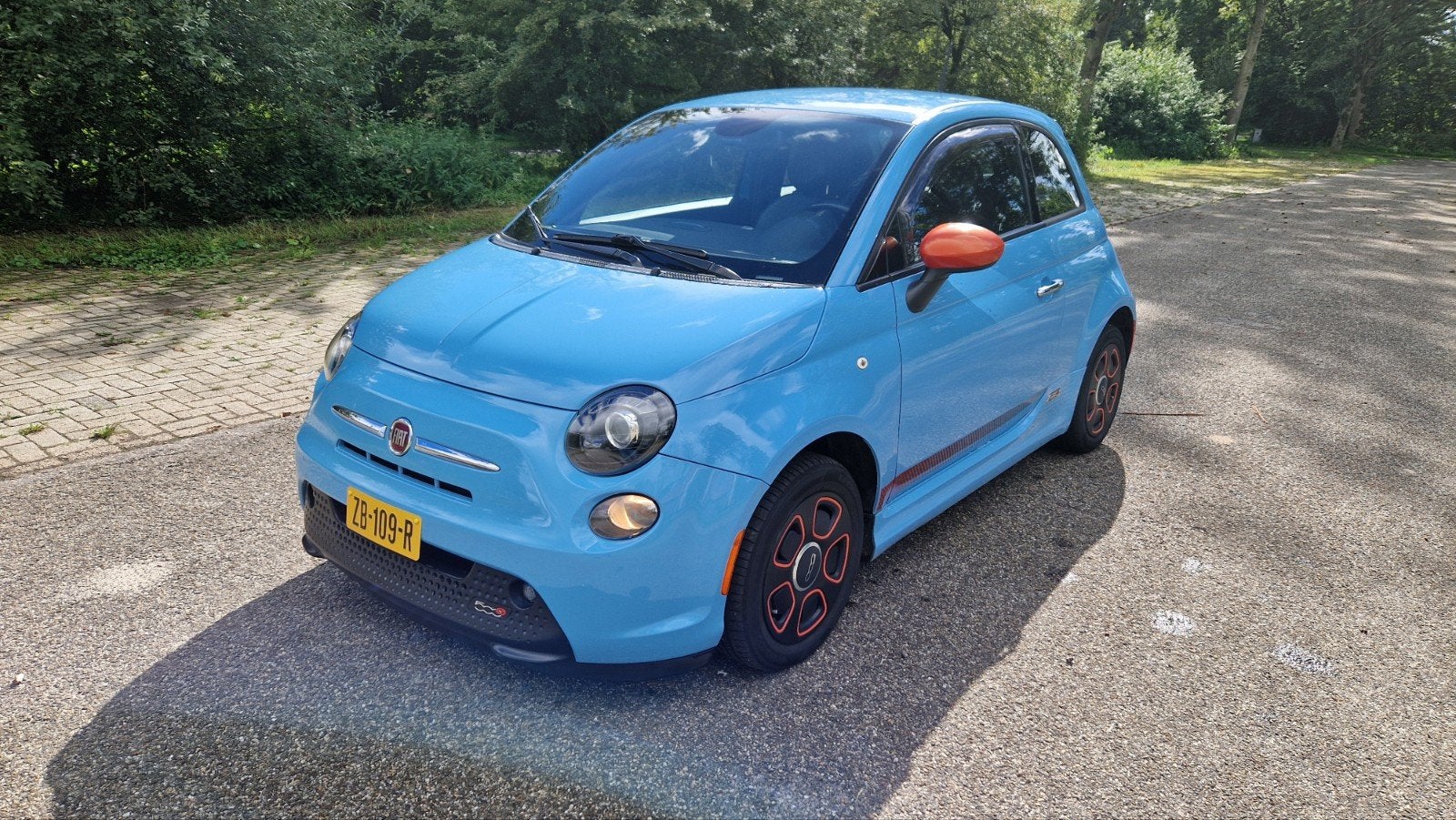 Fiat 500E 2015 Blauw, Zwart, Leder en Stof, Particulier, Geïmporteerd