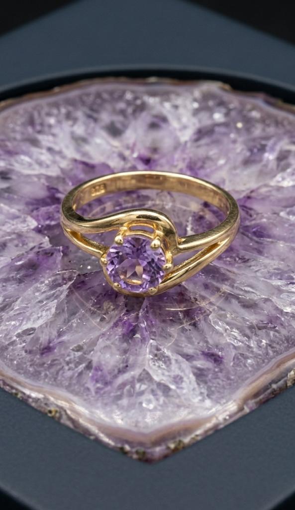 Nieuwe 9K gouden ring met amethist – Diverse maten, Sieraden, Tassen en Uiterlijk, Ringen, 18 tot 19, Verzenden, Nieuw, Met edelsteen