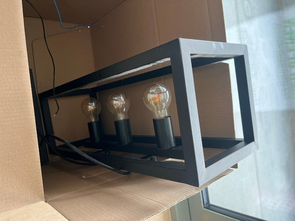Industriële Zwarte Hanglamp 3-lichts voor Eetkamer/Keuken, Huis en Inrichting, Ophalen, Zo goed als nieuw, Metaal, E27 (groot)