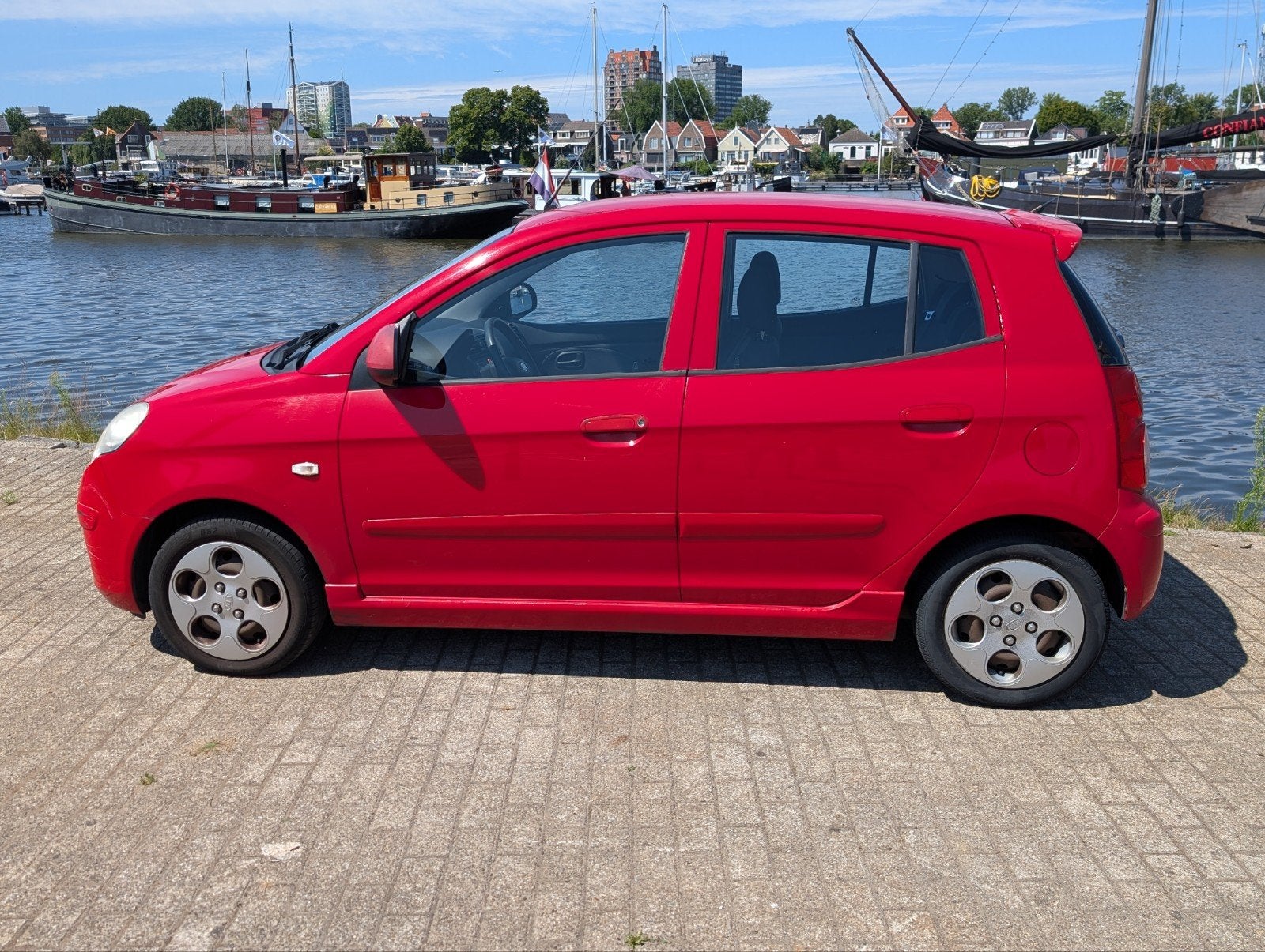 Kia Picanto 1.1 48KW 2008 Rood |5 deurs| Airconditioning|, Auto's, Dealer onderhouden, Stof, 836 kg, Zwart