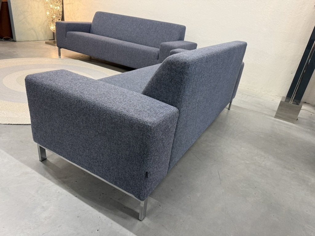 2 Gelderland 6511 Bank 3 & 2,5 Zits De Ploeg Moss Blauw stof, Ophalen of Verzenden, Rechte bank, Info@gelderlanddesign.com, Gelderland