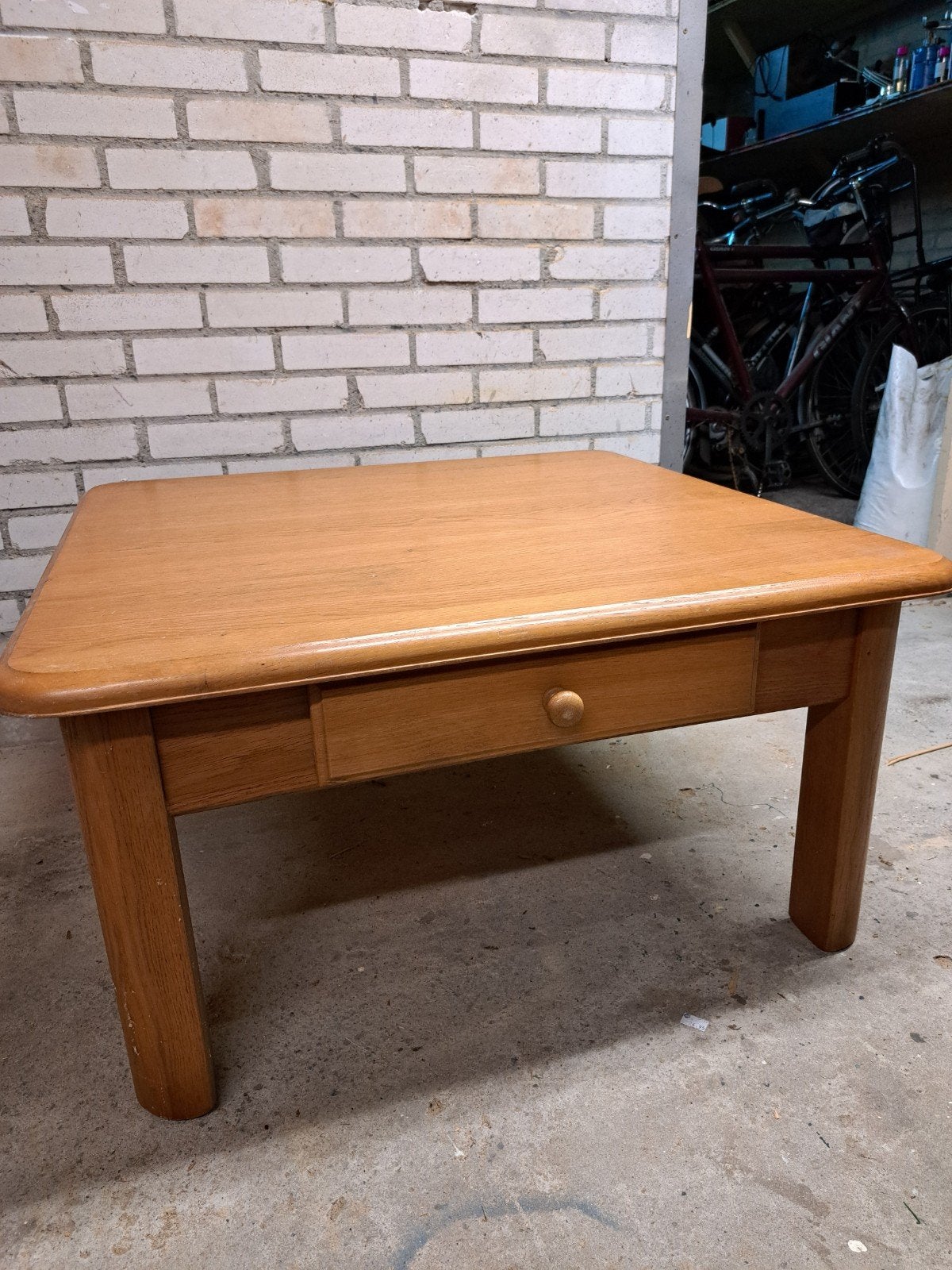 Houten salontafel 85x85 hoogte 45 cm, Gebruikt, 100 tot 150 cm, Vierkant, Grenenhout