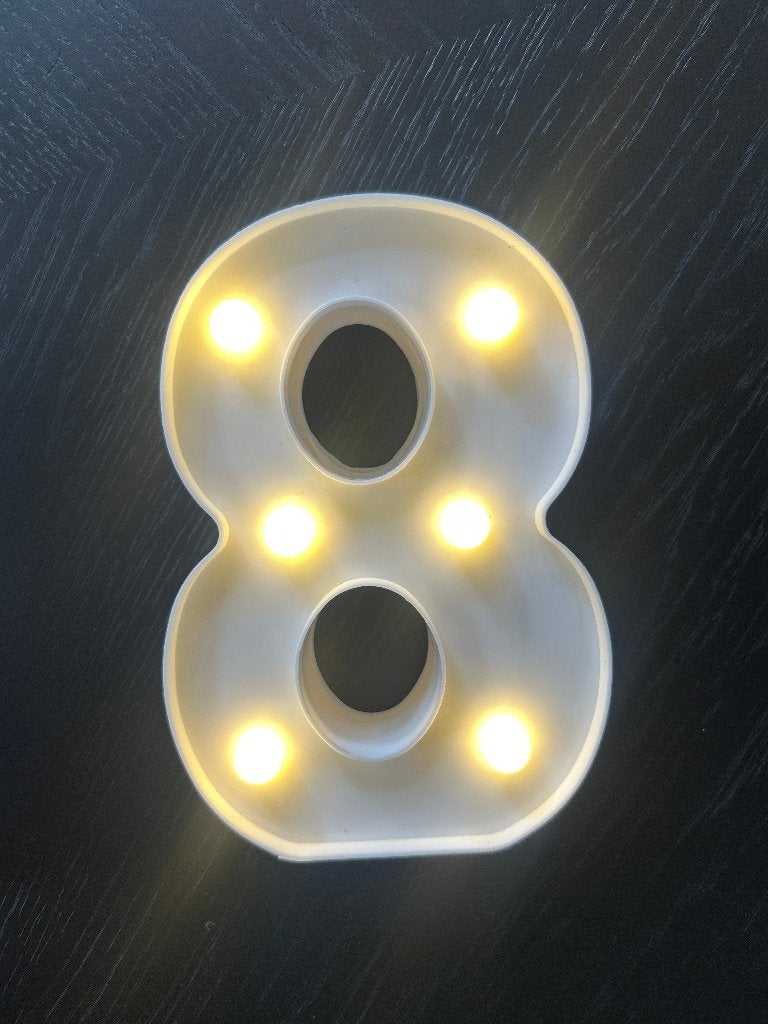 kleine lichtgevende 8 nieuw in doos hard plastic, Ophalen of Verzenden, Nieuw, Versiering, Verjaardag