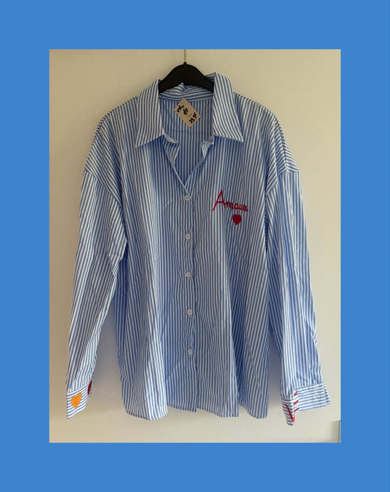 Oversized blouse met strepen en geborduurde details, Ophalen of Verzenden, Nieuw, Maat 46/48 (XL) of groter, Blauw