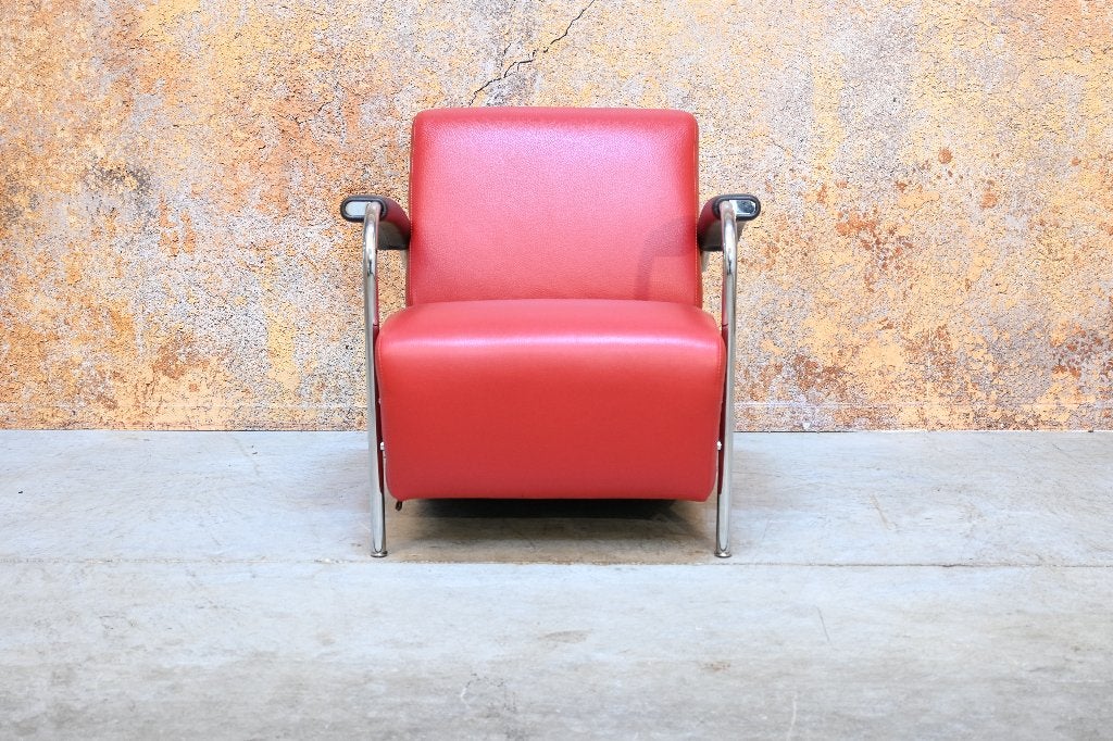 ZGANieuw! rode leren Leolux Scylla design fauteuil, Leolux, Leolux, 75 tot 100 cm, Ophalen of Verzenden