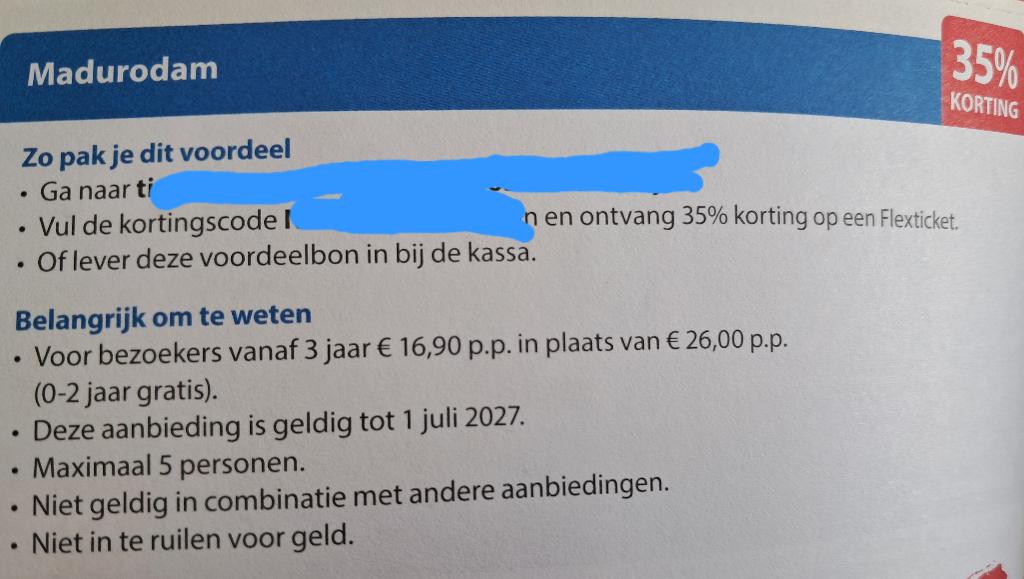 Korting 35% Madurodam, Drie personen of meer, Kortingsbon, Pretpark
