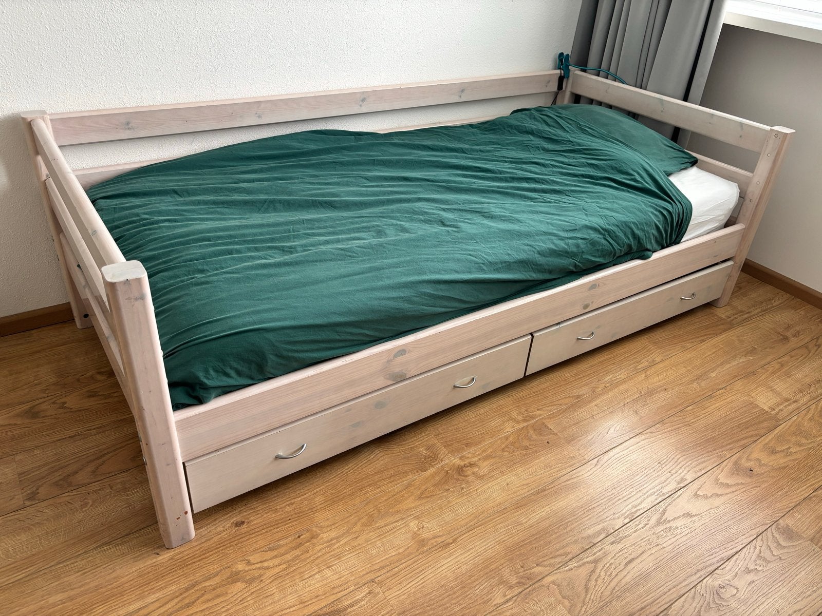 Flexa white wash eenpersoonsbed met lades, Ophalen, Flexa, Gebruikt, 90 cm