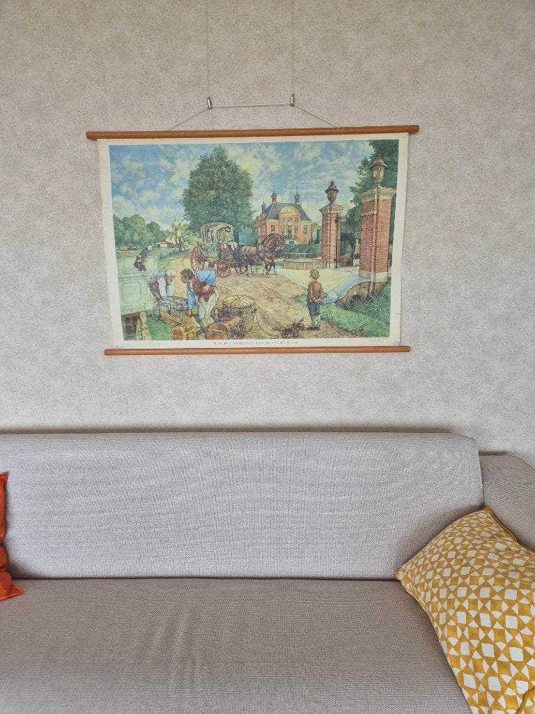 Schoolplaat 'Een buitenplaats aan de Vecht'   ± 1740, Ophalen of Verzenden, Geschiedenis