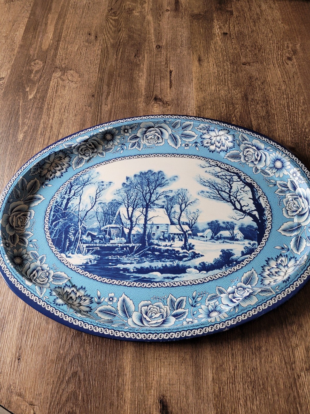 Groot Ovaal Blikken Dienblad., Ophalen of Verzenden, Ovaal