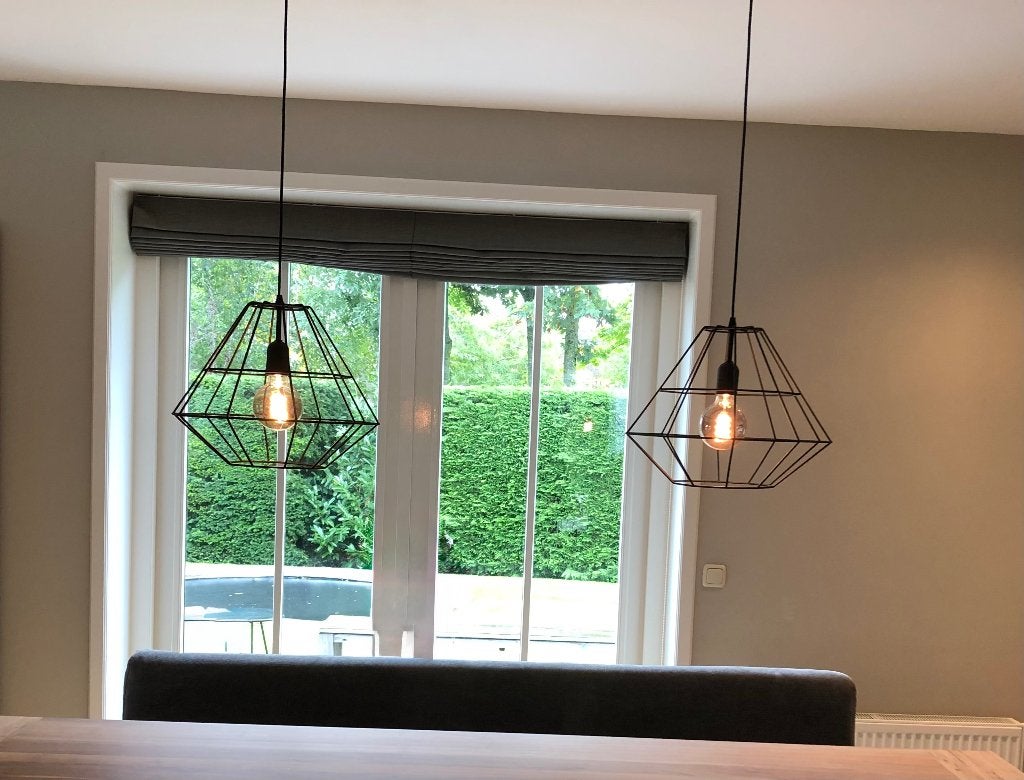Dubbele hanglamp / draadlamp zwart metaal, Ophalen, Zo goed als nieuw, Metaal, E27 (groot)