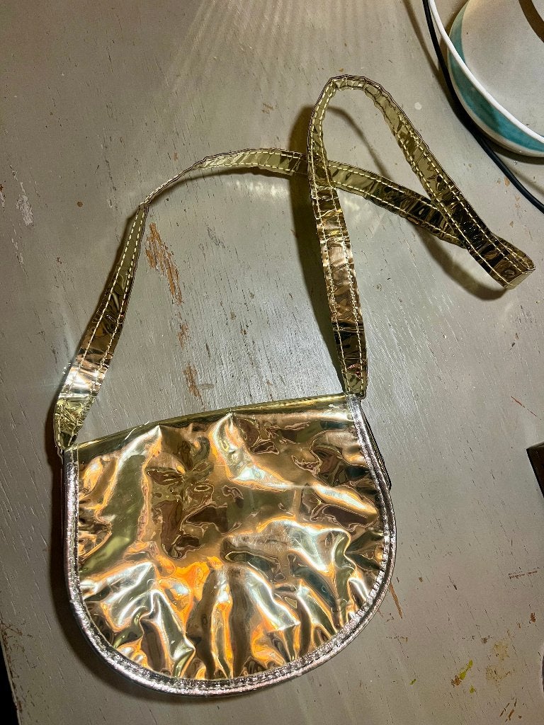 Vintage retro Studio de Paris tasje gouden lakleer boho tas, Ophalen of Verzenden, Gebruikt, Schoudertasje