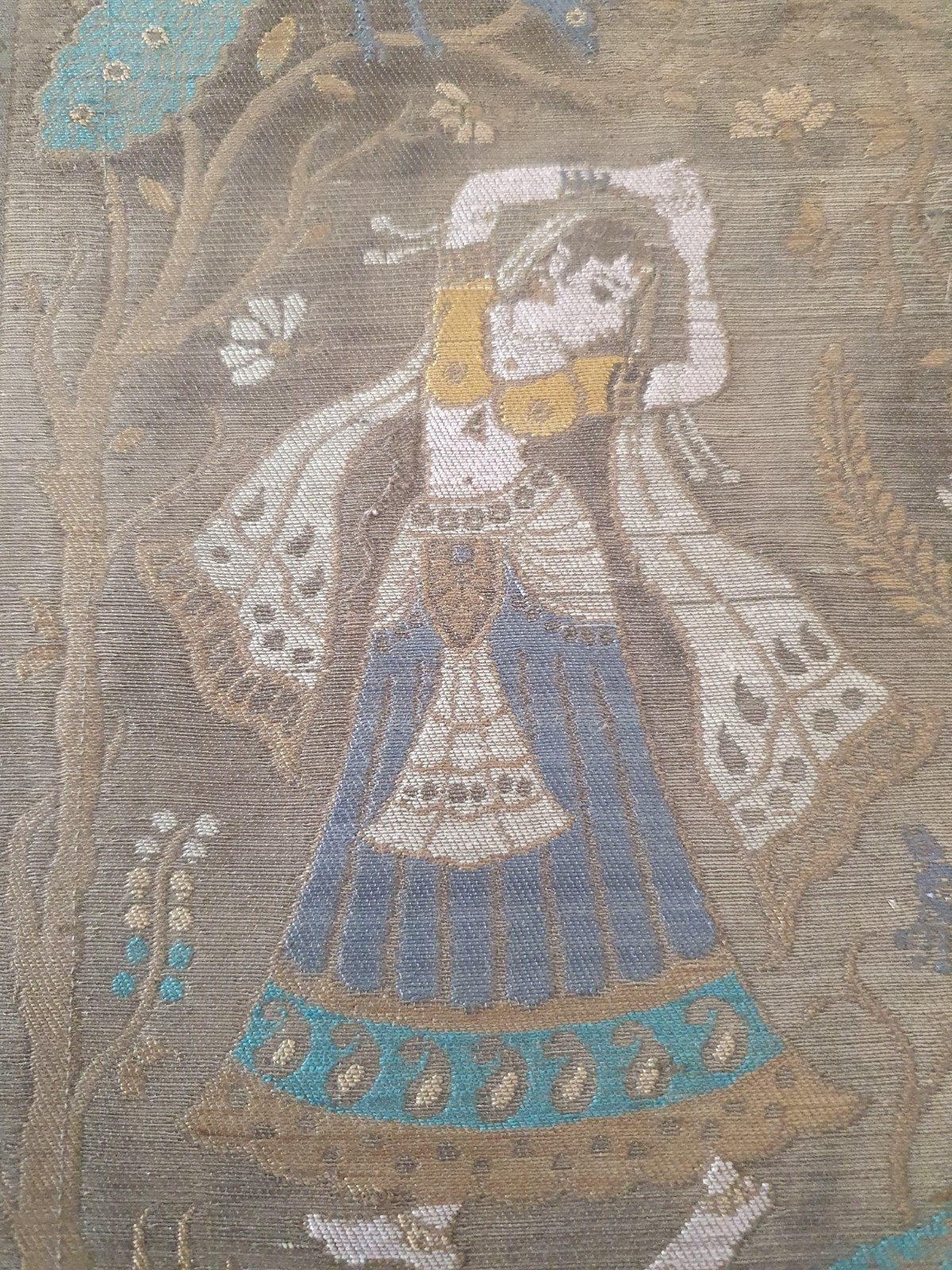 Prachtig Vintage Indiaas Textielpaneel  geweven  / Ingelijst, Ophalen
