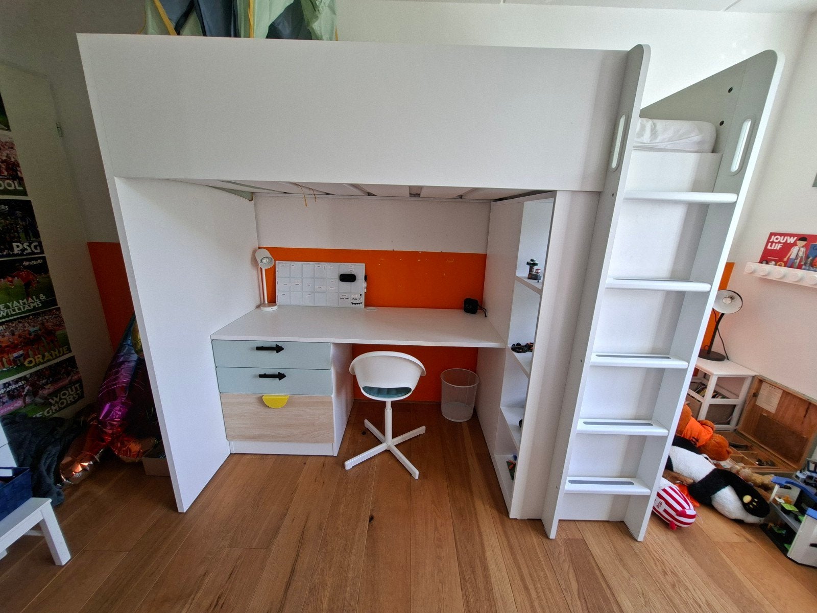 IKEA SMÅSTAD Hoogslaper met bureau en kast- + opbergruimte, Ophalen, Eenpersoons, Zo goed als nieuw, 200 cm
