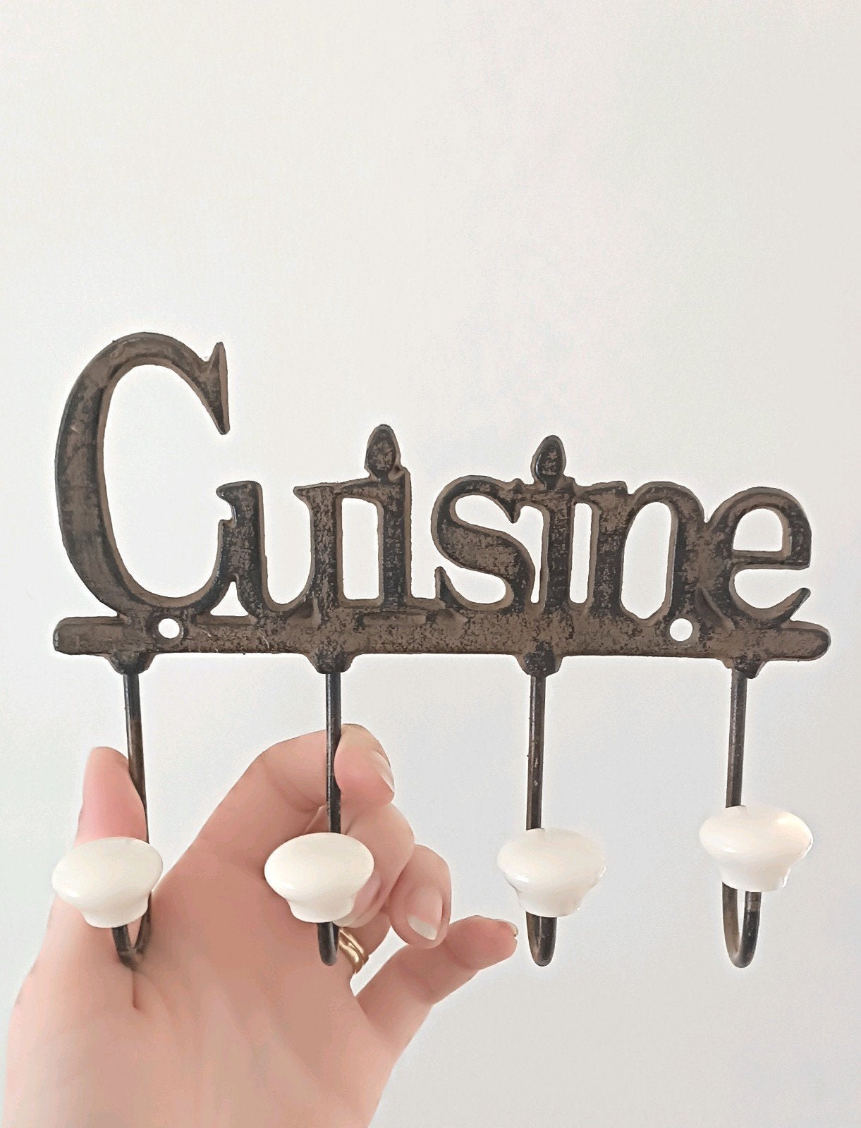Brocante wandrek keuken "Cuisine" – gietijzer en keramiek, Antiek en Kunst, Ophalen of Verzenden