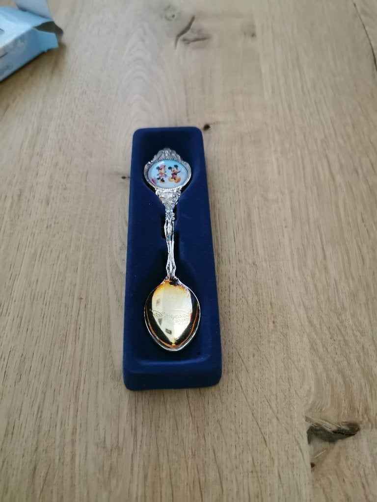 Disney verzilverde lepel Mickey/Minnie, Ophalen of Verzenden, Mickey Mouse, Zo goed als nieuw