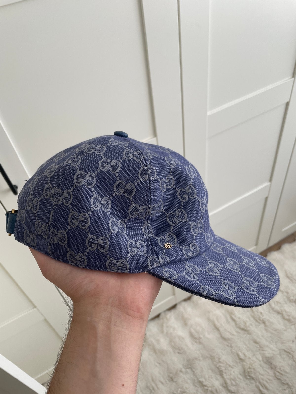 Gucci Pet Maat L Blauw met GG-patroon, Kleding | Heren, Hoeden en Petten, Ophalen of Verzenden, Zo goed als nieuw, Pet