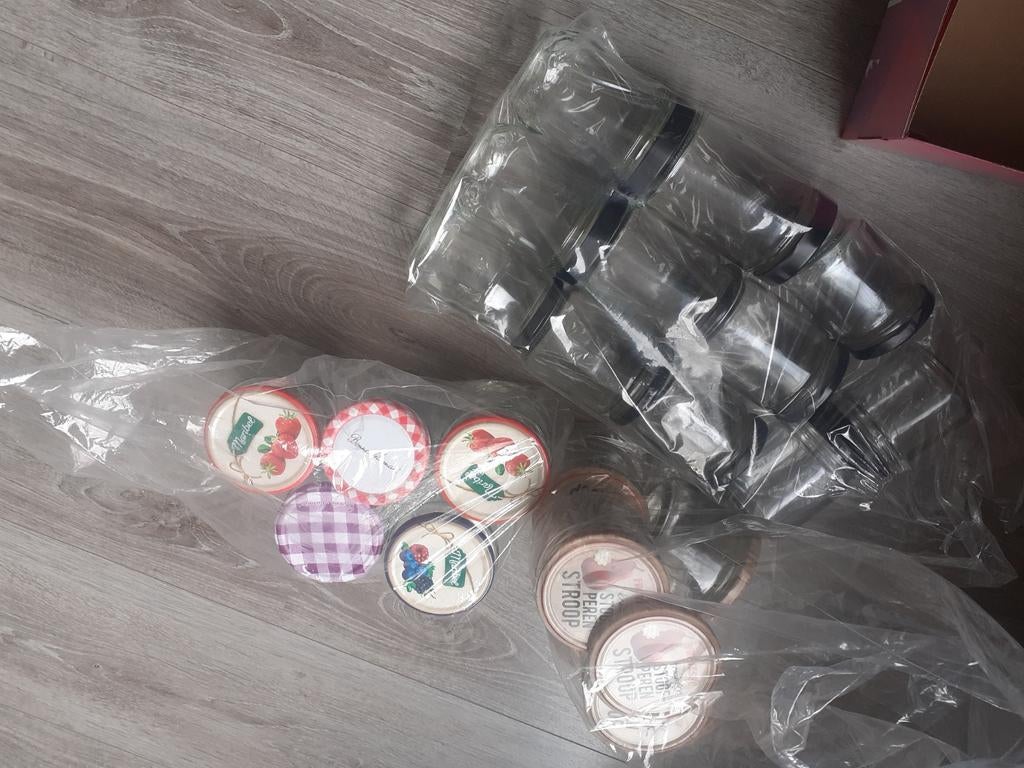 Glazen potjes met deksel, diverse maten en merken, Ophalen, Voorraadpot, Meerkleurig, Overige merken