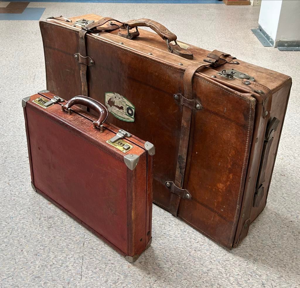 Vintage Leren Koffers Set - Grote Koffer & Kleine Koffer, Ophalen