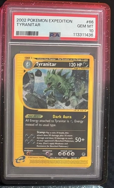 Tyranitar #66 Expedition PSA 10 Pokémon Kaart, Ophalen of Verzenden, Zo goed als nieuw, Losse kaart