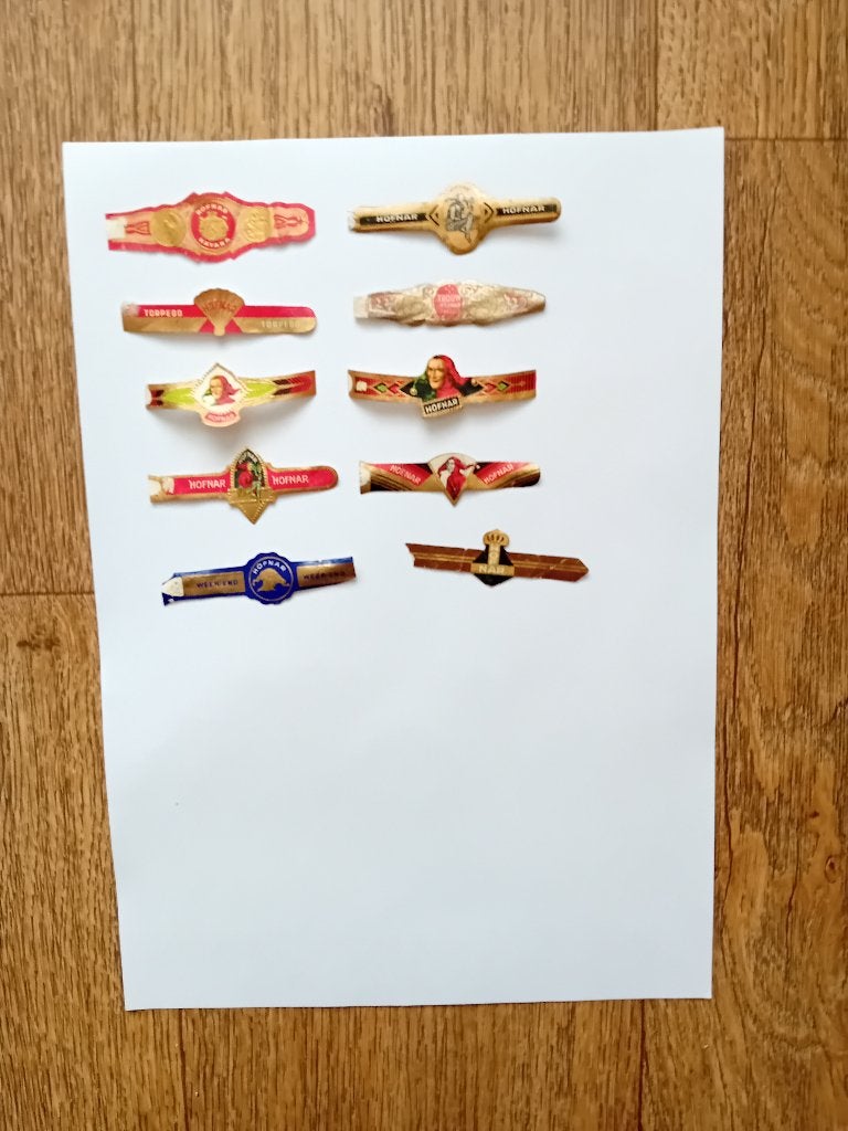 10 sigarenbandjes HOFNAR, Ophalen, Gebruikt, Sigarenbandjes
