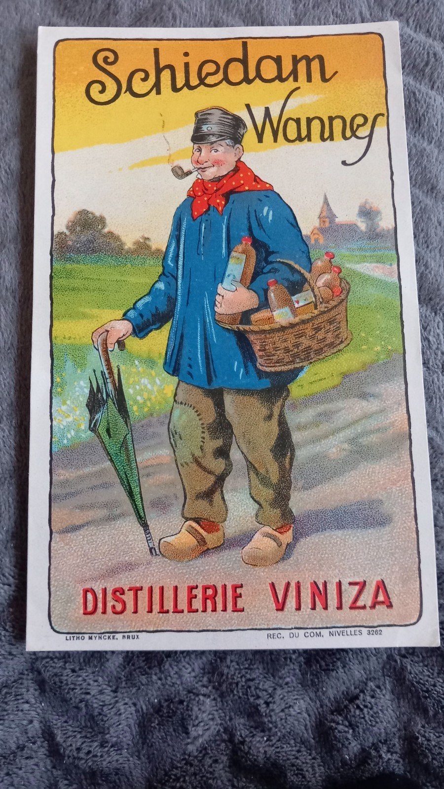 UNIEK Antiek Jaar 1900 Jenever Etiket Schiedam Wannes, Ophalen of Verzenden, Zo goed als nieuw, Overige typen